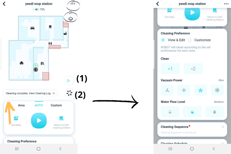 Der Startbildschirm der Yeedi App wird angezeigt